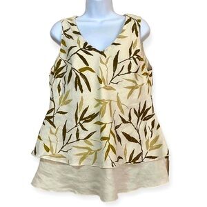 Linen Sleeveless Blouse Large V Neck Tiered Top Tank Floral Breathable